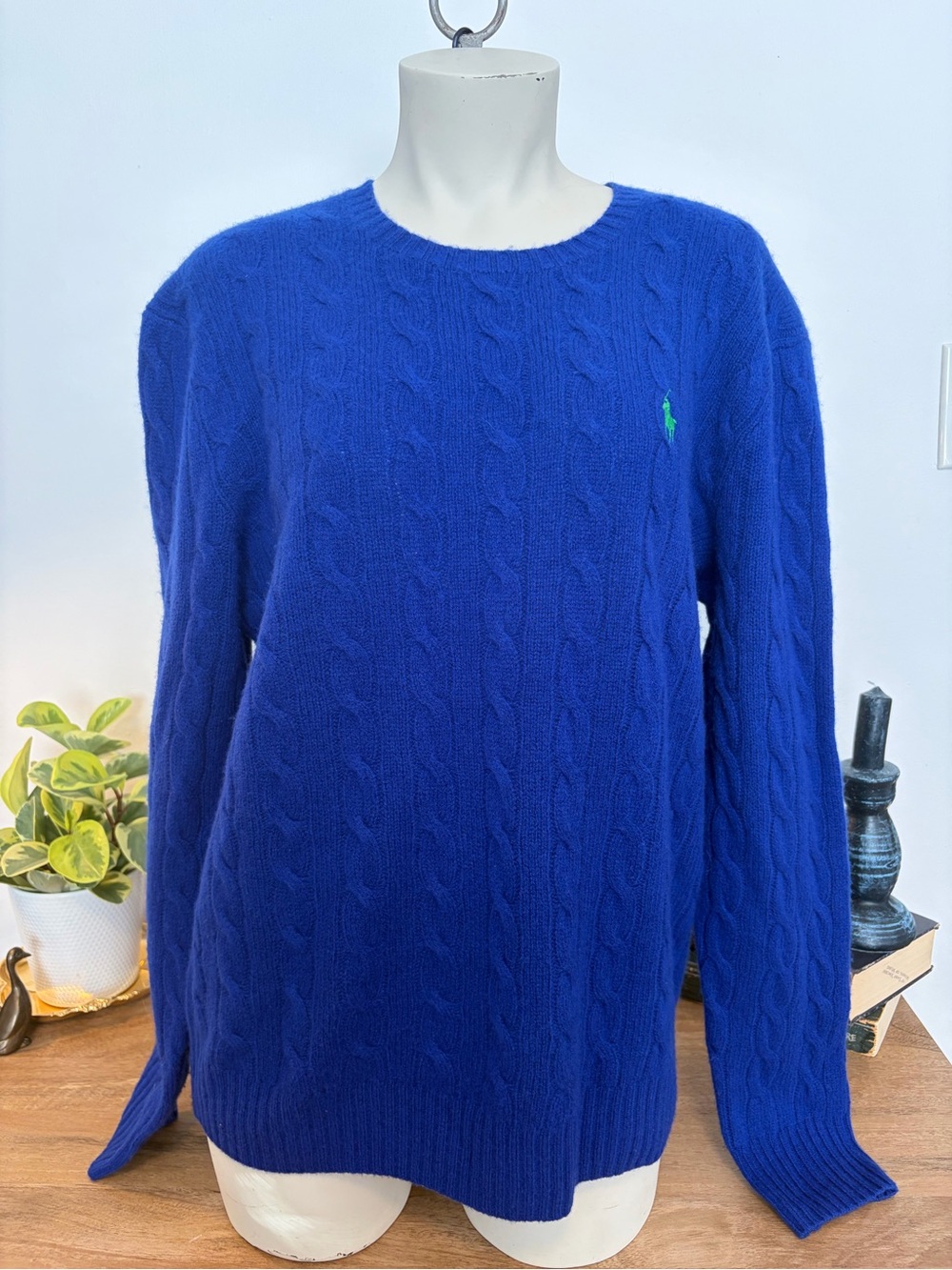 POLO RALPH LAUREN Royal Blue Wool Cashmere Cable Knit Sweater Size M